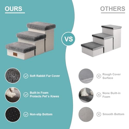 COZY KISS Dog Stair for Small Dogs with Storage, Foldable Pet Step with Soft Cover, Older Cat Ramp for Chair Couch Sofa, Lightweight, Durable, Comfort, 24.8x13x13.6 inch, 3 Tiers, Grey 8