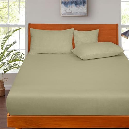 ROYALE LINENS 300 Thread Count 100% Long Staple Combed Cotton Fitted Sheet Full - Super Soft Deep Pocket Bottom Sheet - Fitted Sheets Only - Elastic Sheets (Full, Sage Green) 5