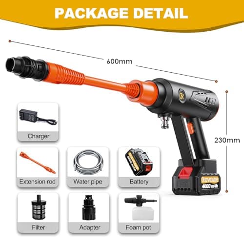 EVEAGE Q7 Cordless Power Pressure Washer, MAX 1000PSI, 2.5GPM Adjustment Portable Power Cleaner, Rechargeable Battery Powered Handheld High-Pressure Washer Gun for Car, Home/Floor Cleaning 5