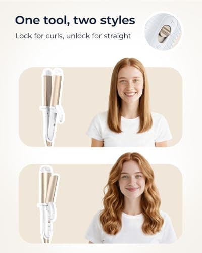 FURIDEN Lite Dual-Voltage Curling Iron: 110V-240V 1 1/2 Inch Ceramic Wide Barrel 2-in-1 Curling Iron for Chin Length Hair - Europe Travel for Soft Curls with Clamp 7