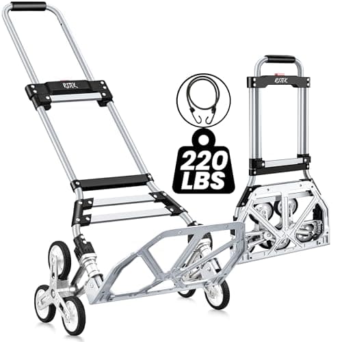 RJTEK 【Upgraded Version】 Stair Climber Hand Truck and Dolly, 220 Lb Capacity Stair Climbing cart Heavy-Duty Trolley Cart Heavy-Duty Luggage cart Stair Dolly Lightweight with Telescoping Handle