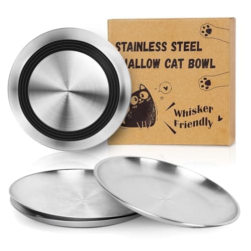 Supet Stainless Steel Cat Food Bowls, Whisker Fatigue Dishes with Non-Slip Bottom, Shallow Wide Cat Plates for Wet & Dry Food, 13OZ Kitten Bowls for Indoor Cats (4Pcs)