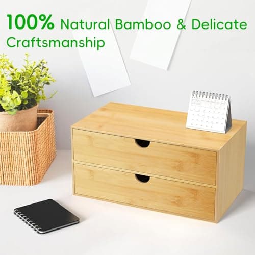 Neando Bamboo Desk Organizer with 2 Drawers, Wooden Countertop Drawers Organizer, Tabletop Storage Organization Box for Office & Home, No Assembly Needed 5