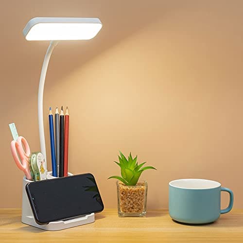 Bovmics LED Desk Lamps for Home Office, Desk Lamp with Touch Control, Stepless Dimming, 3 Color Modes, Pen Holder and Night Light- Gooseneck Desk Light for Study, Reading