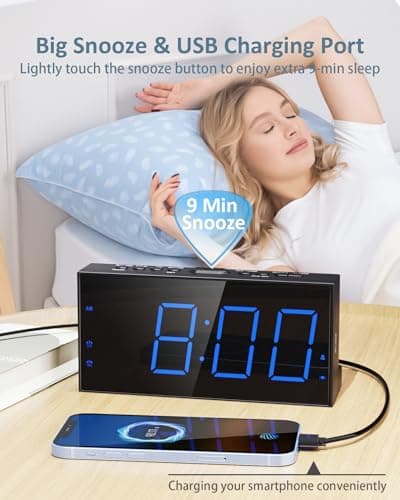 Roxicosly Loud Alarm Clock with Bed Shaker, Vibrating Alarm Clock for Heavy Sleepers/Hard of Hearing/Deaf,Dual Alarms, 7.5’’ Large LED Display, Dimmer, USB Charging Port, Plug-in with Memory Function 5