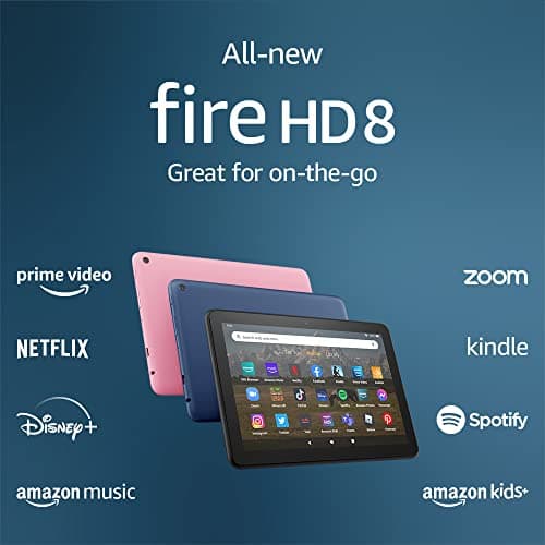 Amazon Fire HD 8 tablet, 8” HD Display, 64GB, 30% faster processor, designed for portable entertainment, (2022 release), Denim 10