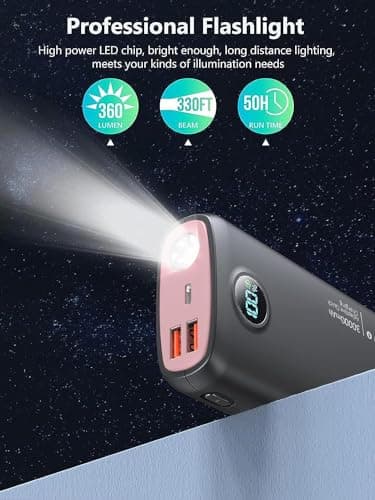 Portable Charger, 30000mAh QC4.0 PD3.0 30W USB C Fast Charging, Power Bank with 3W Flashlight and Led Display, External Battery Pack Travel Essentials for iPhone 17 16, Galaxy, LG, Tablet, and More 6