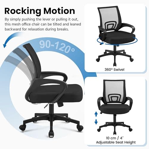 Yaheetech Office Chair Mid Back Swivel Lumbar Support Desk Chair, Height Adjustable Computer Ergonomic Mesh Chair with Armrest Black, 2-Pack 5