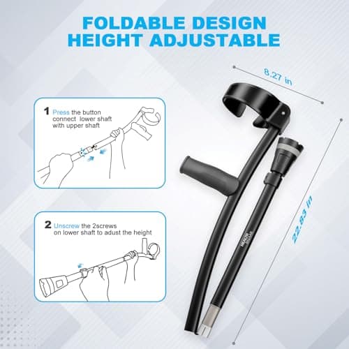 HEALTHBAZAAR Ergonomic Forearm Crutches, Foldable and Height Adjustable Elbow Crutches with Magnetic Handles for Wall Support, Anti-Slip Base, Walking Aid for Adults 6