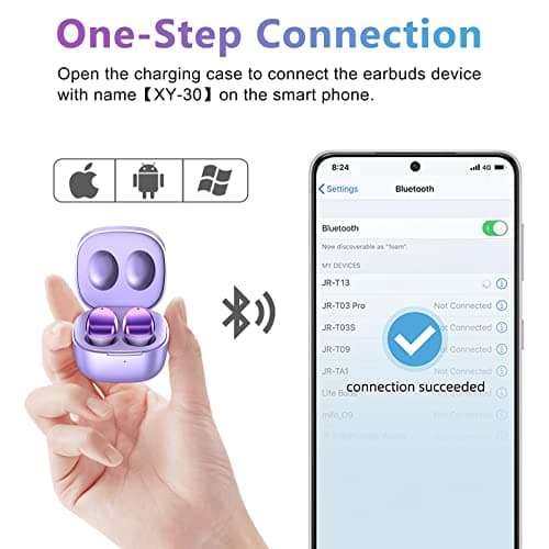ELOVEN Wireless Earbuds Deep Bass Stereo Sound Bluetooth Earbuds 120H True Wireless Headphones with Ear Caps (S/M/L) for Samsung S26/S25/S24/S23/S22 Ultra Z Flip 5/4/3/Fold 5/4 iPhone 17/16/15 Purple 5