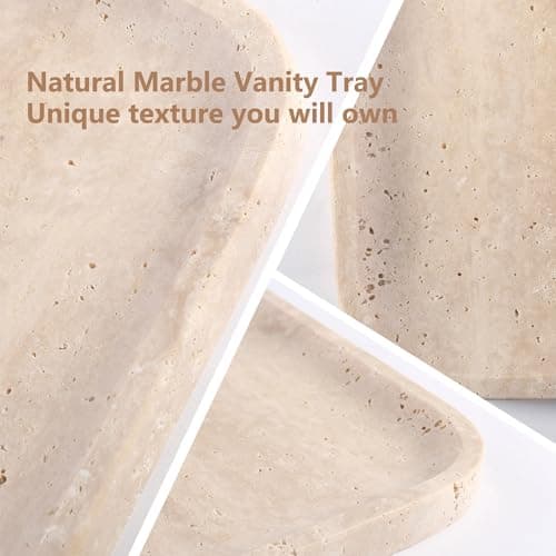 Marble Vanity Tray for Dresser Organizer, Travertine Bathroom Tray Countertop, Beige Decorative Serving Trays, Kitchen Sink Storage, Jewelry & Perfume Holder(Travertino Romano) 5