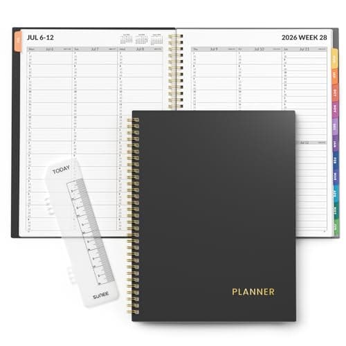 SUNEE 2026-2027 Appointment Book, Quarter-Hourly, Weekly & Monthly - from July 2026 to June 2027, 8.5"x11" Academic Planner, Flexible Cover, Note Pages, Bookmark, Spiral Binding, Black