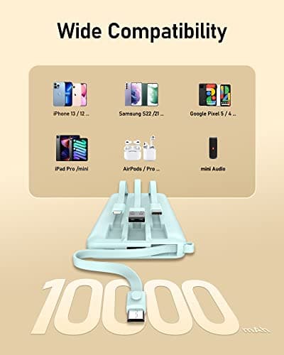 VEEKTOMX Portable Charger Built-in Cables, Power Bank for iPhone, Fast Charge USB C Battery Pack Travel Essentials Powerbank Compatible with iPhone 17/16/15/14, Samsung S25/24 5