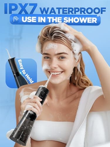 WELLFINE Water Dental Flosser Teeth Pick: Portable Cordless 4 Modes Flossers Pic 300ML Rechargeable Floss Pik Powerful IPX7 Waterproof Oral Irrigator for Cleaning Gum Care Braces for Home Travel 5