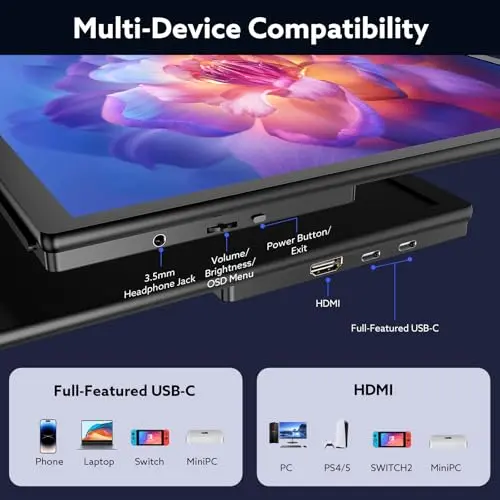 GWSGUT 23.8'' Portable Monitor, 4K UHD (3840 * 2160) 100% sRGB Fast IPS External Gaming Screen, 60Hz USB-C HDMI Built-in VESA Stand Speakers, for Laptop PC Mac Phone PS4/5 Xbox Switch 7