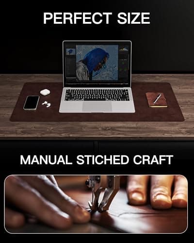 YSAGi Genuine Leather Desk Mat, 31.5"x15.8" Office Desk Pad, Thick Premium Table Pad with Stitched Line, Non-Slip Laptop Writing Pad with Rubber Base (Dark Brown, 31.5"x15.8") 6