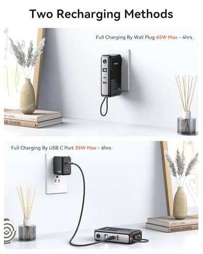 Portable Charger, 10000mAh Power Bank Built in Cable and Wall Plug 65W for Laptop, 3 in 1 Phone Battery Pack 35W Fast Charging, Travel Essentials USB-C Compatible with iPhone 17 16 15 Samsung MacBook 6