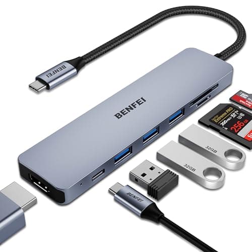BENFEI USB C HUB 7-in-1 with HDMI(4K@60Hz,Certified), 100W Power Delivery, 3*USB 3.0, SD/TF Card Reader(160MB/s) Compatible with iPhone 15 Pro/Max, MacBook, iPad Pro, iMac, S23, XPS17