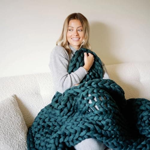 Nuzzie Original Knit Weighted Blanket - Breathable, Cooling, Hand Made Knit Throw Blanket for Sleep - Machine Washable, Stylish Design (Forest Green, Throw | 12lbs | 44" x60)