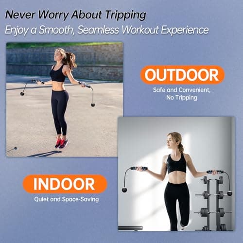 POCFOINY Weighted Jump Rope for Fitness, Cordless Jump Rope for Women, Men & Kids, Ropeless Jumping Rope for Workout, Gravity Ball Skipping Rope, Tangle-Free Wireless Speed Rope with Blue Foam Handles 6