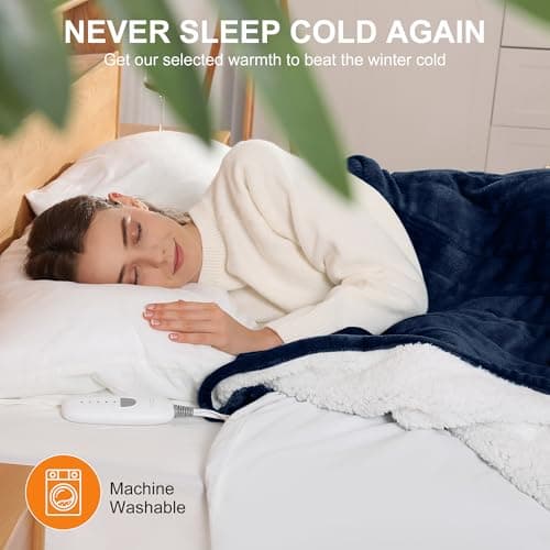 Electric Throw Heating Blankets 50X60in - Fleece Heated Throw Washable with 5 Heating Level & 4 Hour Auto Off Small Heated Blanket for Office, Chair Blanket for Winter, Great Gift Ideas(Navy Blue) 7