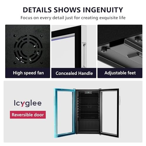 Icyglee Beverage Refrigerator Cooler - 126 Can Mini Fridge with Glass Door for Soda Beer or Wine, Beverage Cooler for Home, Office, Bar with Adjustable Removable Shelves, Silver 5
