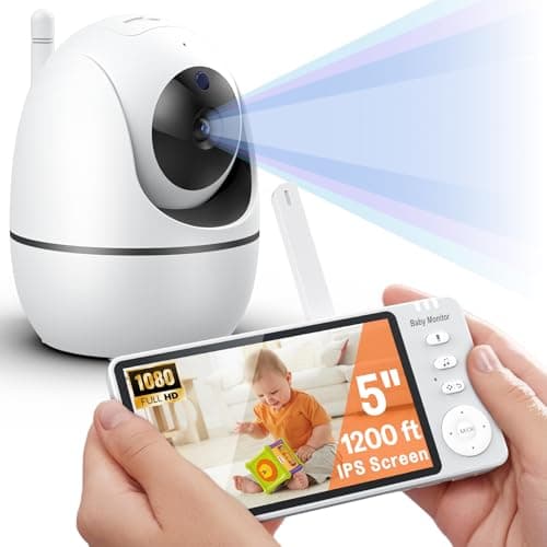Abdtech Baby Monitor No WiFi - 1080P HD 5" Video Monitors with Camera and Audio, IPS Screen 4X Zoom, 32-Hour Battery, Night Vision, VOX, 2-Way Talk, 2-Way Rotating, 1200ft Range