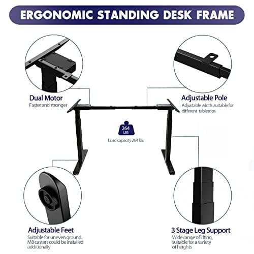 ERGOMORE Dual Motor Standing Desk Frame with 3-Stage Height Adjustment, 3 Memory Height Settings and 2 USB Ports, Heavy Duty Electric Desk (Black Frame Only) 6
