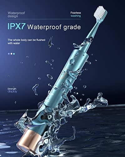 AJELU USB Rechargeable Sonic Electric Toothbrush for Adults, Powered Motor High Vibration Teeth & Gum Care, Soft Dupont Brush Heads, 2 Minutes Timer 5 Modes, Green 6