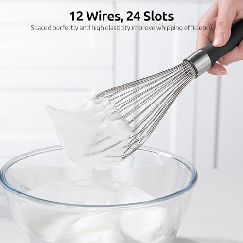 U-Taste Balloon Whisk for Cooking: 18/10 Stainless Steel Kitchen Wire Whisk, 12in Large Heavy Duty Egg Beater, Manual Mixing Tool with 12 High Flex Wires for Stirring, Blending Sauce (Black) 5