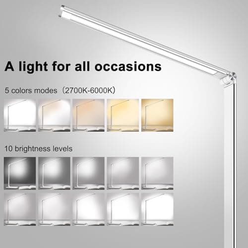 AFROG Multifunctional LED Desk Lamp with USB Charging Port, 5 Lighting Modes,5 Brightness Levels, Sensitive Control, 30/60 min Auto Timer, Eye-Caring Office Lamp，8W，5000K 3