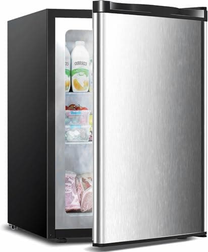 Electactic 3.2 Cu.ft Small Freezer, Mini Upright Freezer with Adjustable Thermostat, Removable Shelves, Reversible Single Door, for Bedroom/Home/Dorms/Apartment, Silver