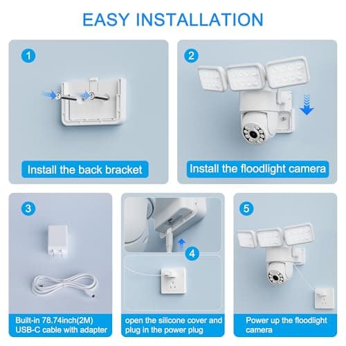 GOLSPARK Floodlight Camera, 2K WiFi Outdoor Security Camera with 2000LM Flood Light, Outdoor Camera with 2-Way Audio 360° PTZ AI Detection Auto Tracking Color Night Vision Alert Cloud or SD Storage 6