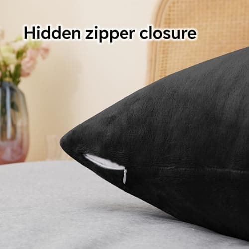 BEDELITE Flannel Pillowcases Standard Set of 2, Super Soft Fleece Pillow Case Cover with Zipper for Bedroom, Sofa, Couch,Luxury Cozy Fuzzy Velvet Pillow Shams for All Seasons(20x26 Inches, Black) 6