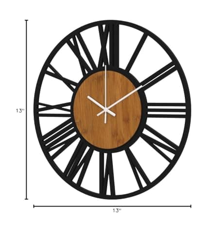 1st owned Wall Clocks for Living Room Decor,13" Vintage,Round Silent Non Ticking,Black Metal,Modern Wood Clocks for Home Bedroom,Kitchen,Garden,Office,Cafe,Modern Wall Decoration -Roman Numerals 8