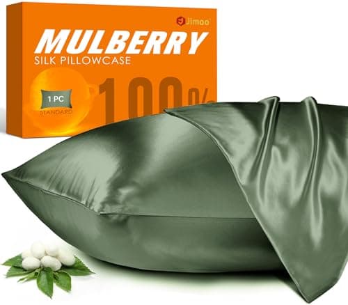 100% Mulberry Silk Pillowcase for Hair and Skin, 22 Momme Pure Natural Silk Pillow Case Both Sided with Zipper, Pillow Cover for Women Mom Men (Matcha, Standard 20''×26'', 1 Pack)