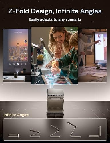 Aurzen ZIP Tri-Fold DLP Mini Projector,Pocket Size, Zero-Lag Focus,One-Click Screen Mirroring,Full-Screen Mode,Type-C Fast Charging,5000mAh Battery,Bluetooth,Portable Projector for Cookie, Art,Gold 8