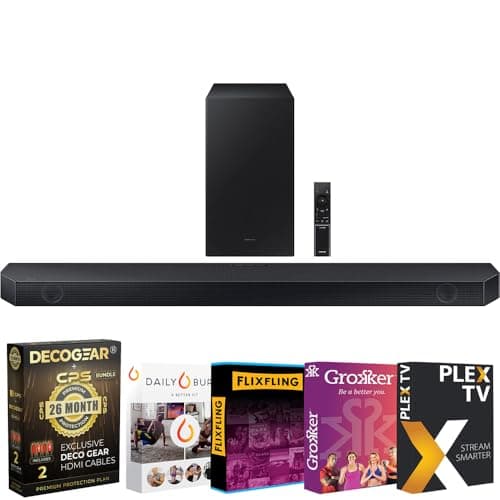 Samsung HW-Q600C 3.1.2ch Soundbar & Subwoofer with Dolby Bundle with Movies Streaming + Deco Gear 2X 4K HDMI 2.0 Cable w/Copper Conductors & CPS Exclusive 26 Month Protection Pack (BEACH-CPS-26500)