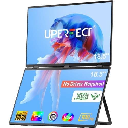 UPERFECT Delta Max 18.5" 100Hz Dual Portable Monitor for Laptop Screen Extender 1080P HDR 360° Folding Stacked Triple Monitor with Stand & VESA for Laptop PC Phone Game Console (No Driver Needed)