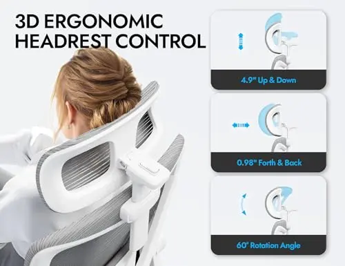 Ergonomic Office Chair: White Computer Desk Chair Comfy Gaming Chair for Adults - Office Chair with Lumbar Support & Headrest - Executive Office Rolling Chairs for Home Work (Grey) 6