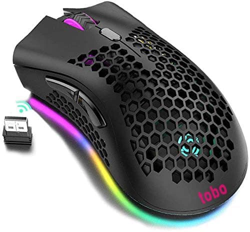 Attoe Lightweight Gaming Mouse, RGB Backlight Wireless Gaming Mouse with USB Receiver, Rechargeable Computer Mouse for Laptop PC (Black)