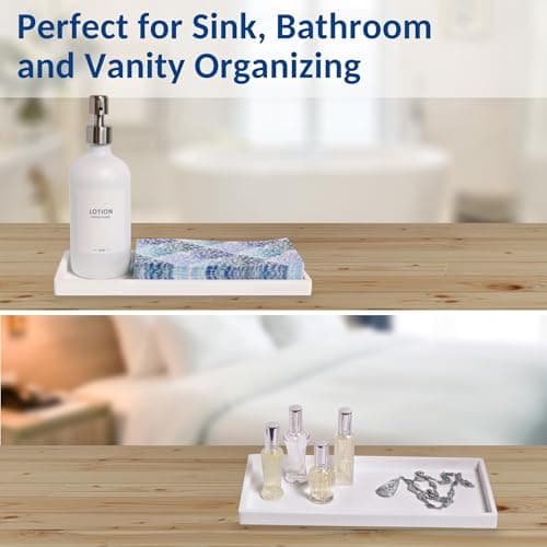 Spacewiser Countertop and Vanity Tray - 11.7" Silicone Bathroom Tray Countertop, Dish Soap Trays for Kitchen Counter, Bathroom Counter Organizer Accessories Caddy, Shower Trays Makeup Mat Oil, White 6