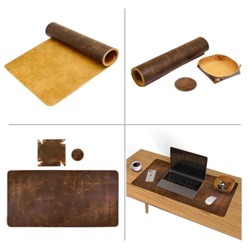 Elizo Real Leather Desk Mat Set (32x16) Large Desk Cover Desk Blotter Protector Computer Gaming Mouse Pad Table Laptop Office Desktop Accessories 6