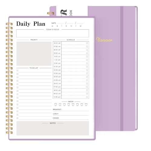 Daily Planner Undated, To-Do List Notebook with Hourly Schedule, Spiral Appointment Organizer Calendar for Man / Women, Flexible Cover, Twin-Wire Binding Elastic Closure, Pocket Pen Loop, 160 Pages
