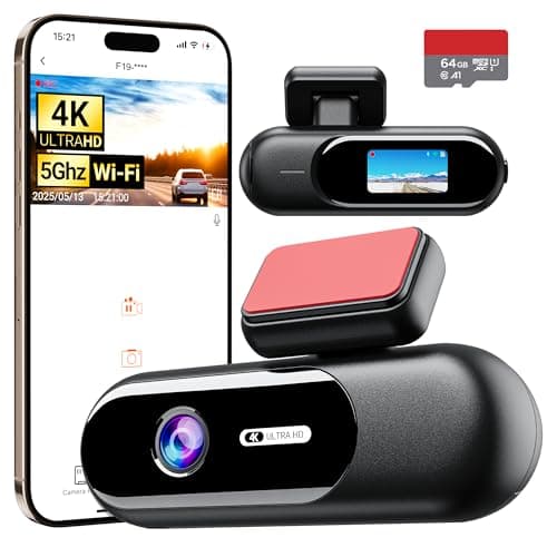 4K Dash Cam Front,Built-in 5G WiFi,64GB Card Included, Dash Camera for Cars, Mini 1.5" IPS Screen Dashcam with App Control,Super Night Vision, Loop Recording, G-Sensor, 24 Hours Parking Monitor