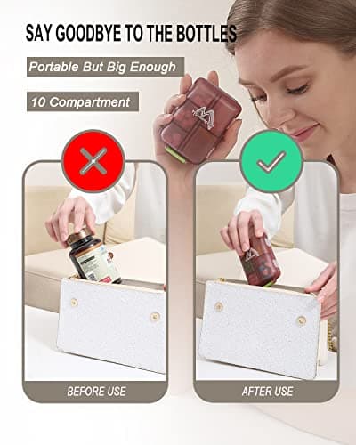 4PS Travel Pill Organizer with 164 Slice Labels，10 Compartments Travel Pill Box Portable Folding Small Pill Case Daily Pill Container Used for Carry Storage Medicine Organizer By M MUchengbao 7