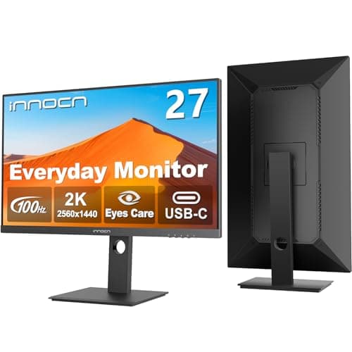 INNOCN 27" 2K 1440P QHD Monitor 100Hz IPS PC Computer Monitor for Mac Laptop, 65W USB C, HDMI, DP, Built-in Speaker, Eyes Care, Height/Pivot Adjustable, VESA Mountable - Black, 27D1Q