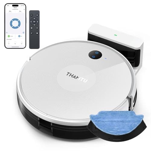 Thamtu Robot Vacuum Cleaner and Mop Combo Smart Navigation Strong Suction Power Touchless Vacuum Automatic 2-in-1 Vacuum Cleaner with Remote Control Compatible with Alexa