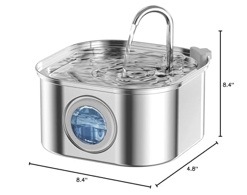 NautyPaws Cat Water Fountain, 3.2L/108oz Stainless Steel Pet Water Fountain, cat Fountain with Super Quiet &Transparent Window Design- Water Fountains for Cats Indoor 7