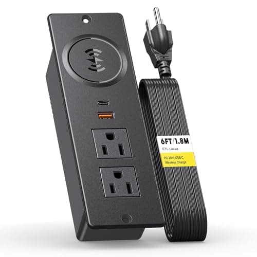 Kungfuking Recessed Power Strip with 20W USB C, ETL Listed Flush Mount Desk Outlet 10W Wireless Charging Station with 2 Outlets & 2 USB Ports, Furniture Outlet for Nightstand/End Table/Side Table